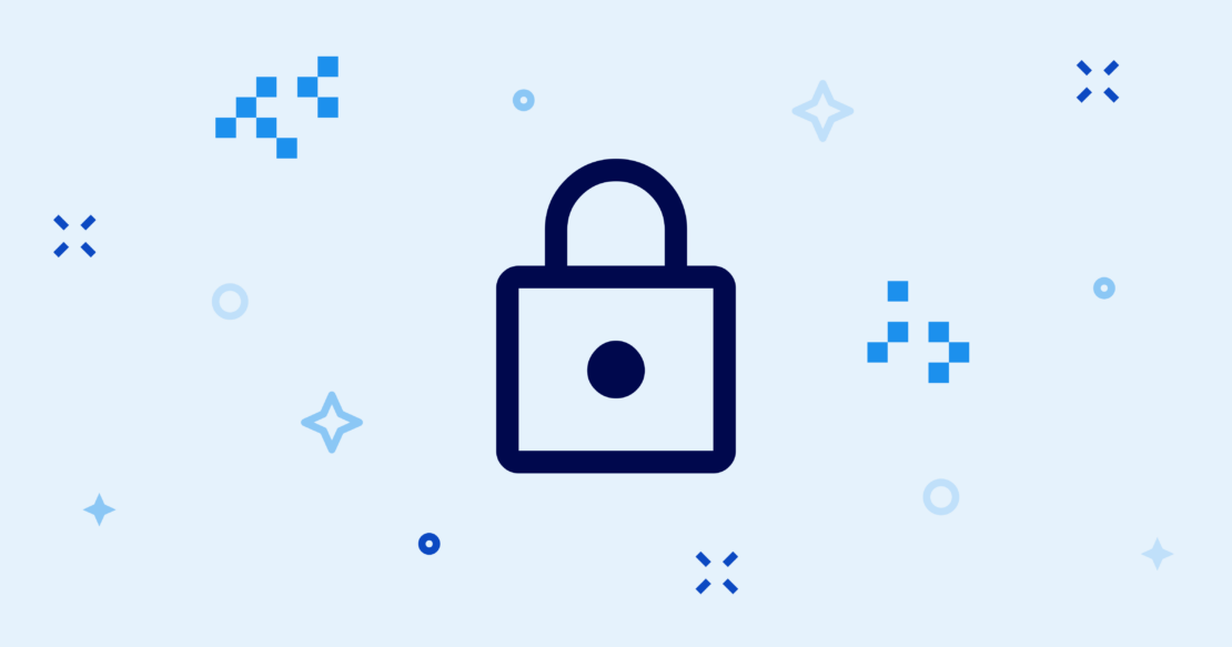 - banner container security Black padlock on light blue digital background