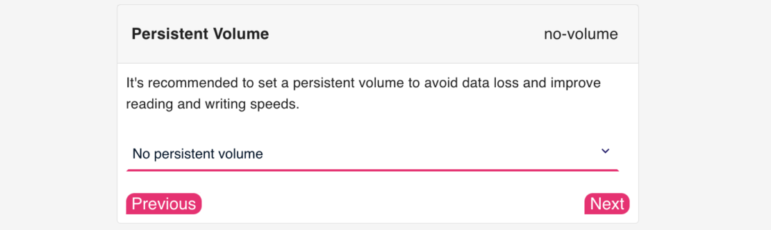 - F2 persistent volume Persistent volume dialog box stating: "It's recommended to set a persistent volume to avoid data loss and improve reading and writing speeds."